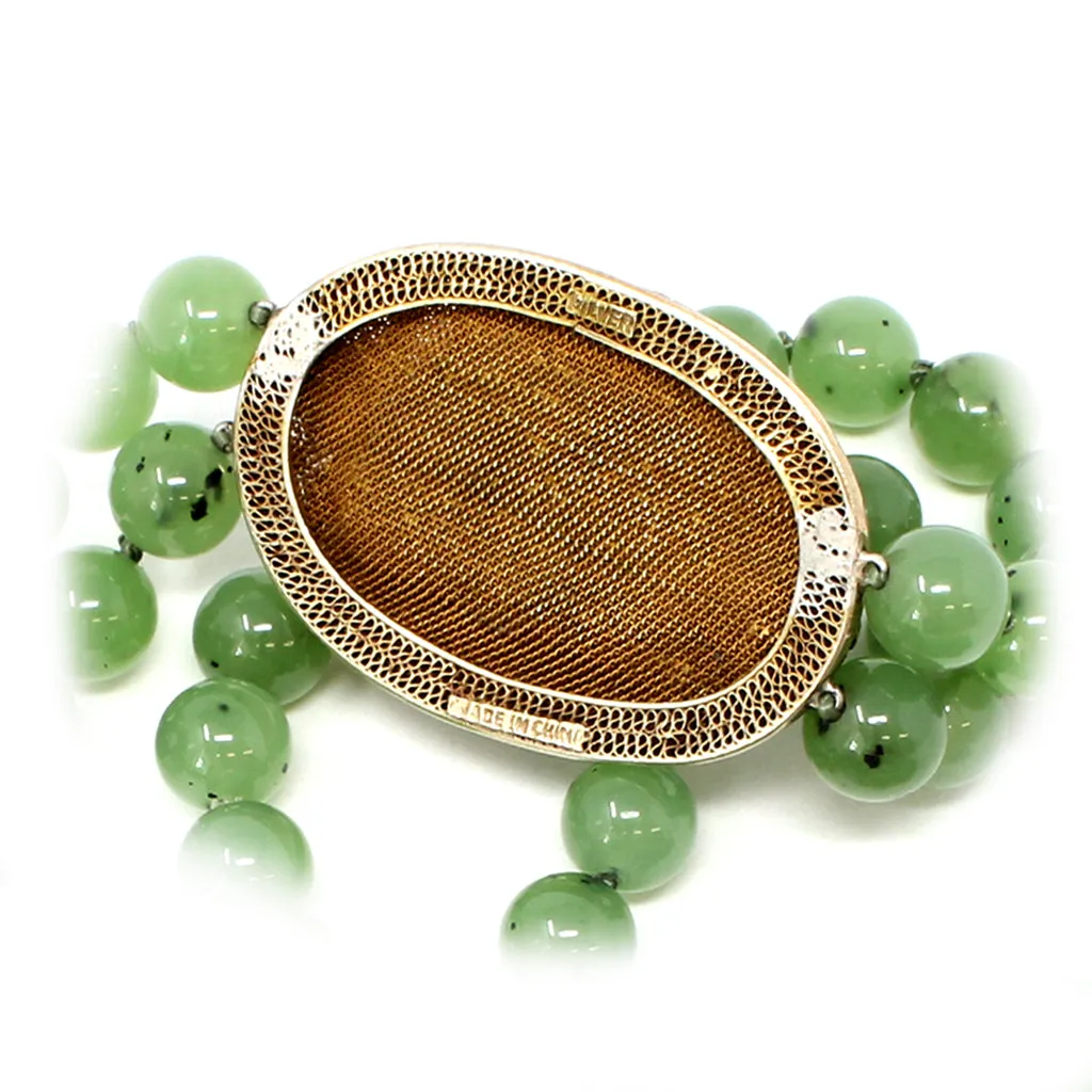 Chinese Nephrite Beads and Jadeite on Vermeil Spacers Double Strand Necklace