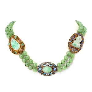 Chinese Nephrite Beads and Jadeite on Vermeil Spacers Double Strand Necklace
