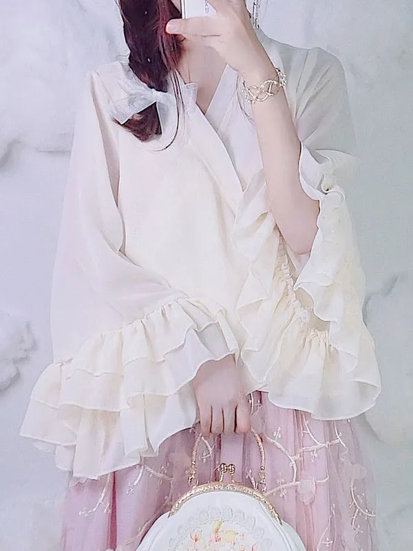 Chinese Style Lolita Shirt Ruffle Chiffon White Lolita Blouse
