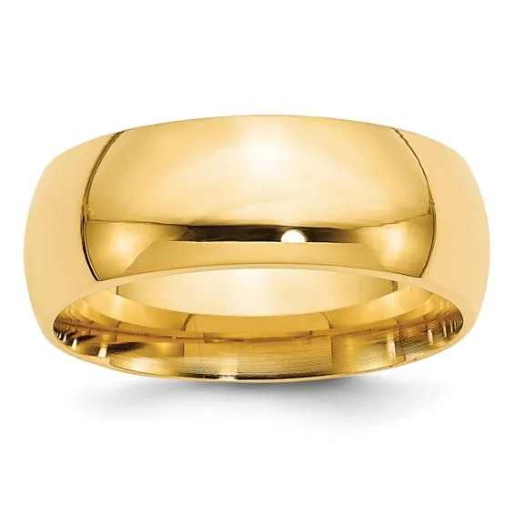 Classic 8mm Comfort Fit Wedding Bands in Rose, White or Yellow 14k Gold