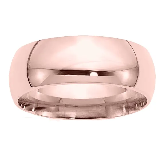 Classic 8mm Comfort Fit Wedding Bands in Rose, White or Yellow 14k Gold