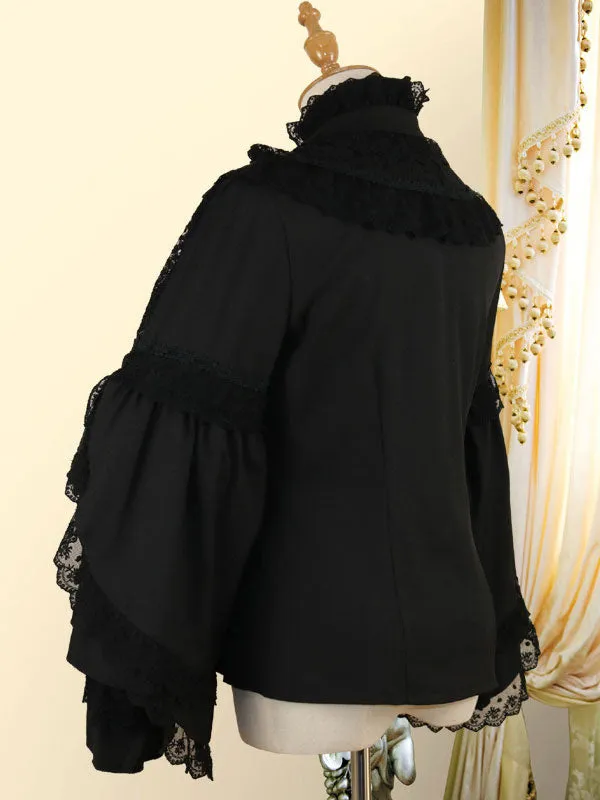 Classic Lolita Shirt Bow Lace Layered Ruffle Chiffon White Lolita Blouse