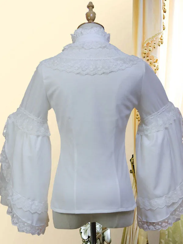 Classic Lolita Shirt Bow Lace Layered Ruffle Chiffon White Lolita Blouse