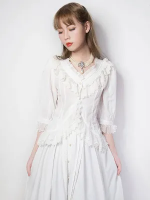 Classic Lolita Shirt Chiffon Lace Trim Ruffle Black Lolita Blouse