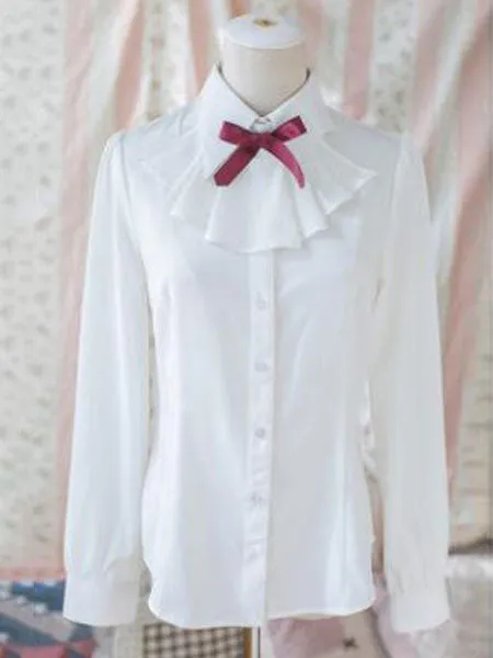 Classic Lolita Shirt Ruffle Bowknot Button Chiffon Black Lolita Blouse