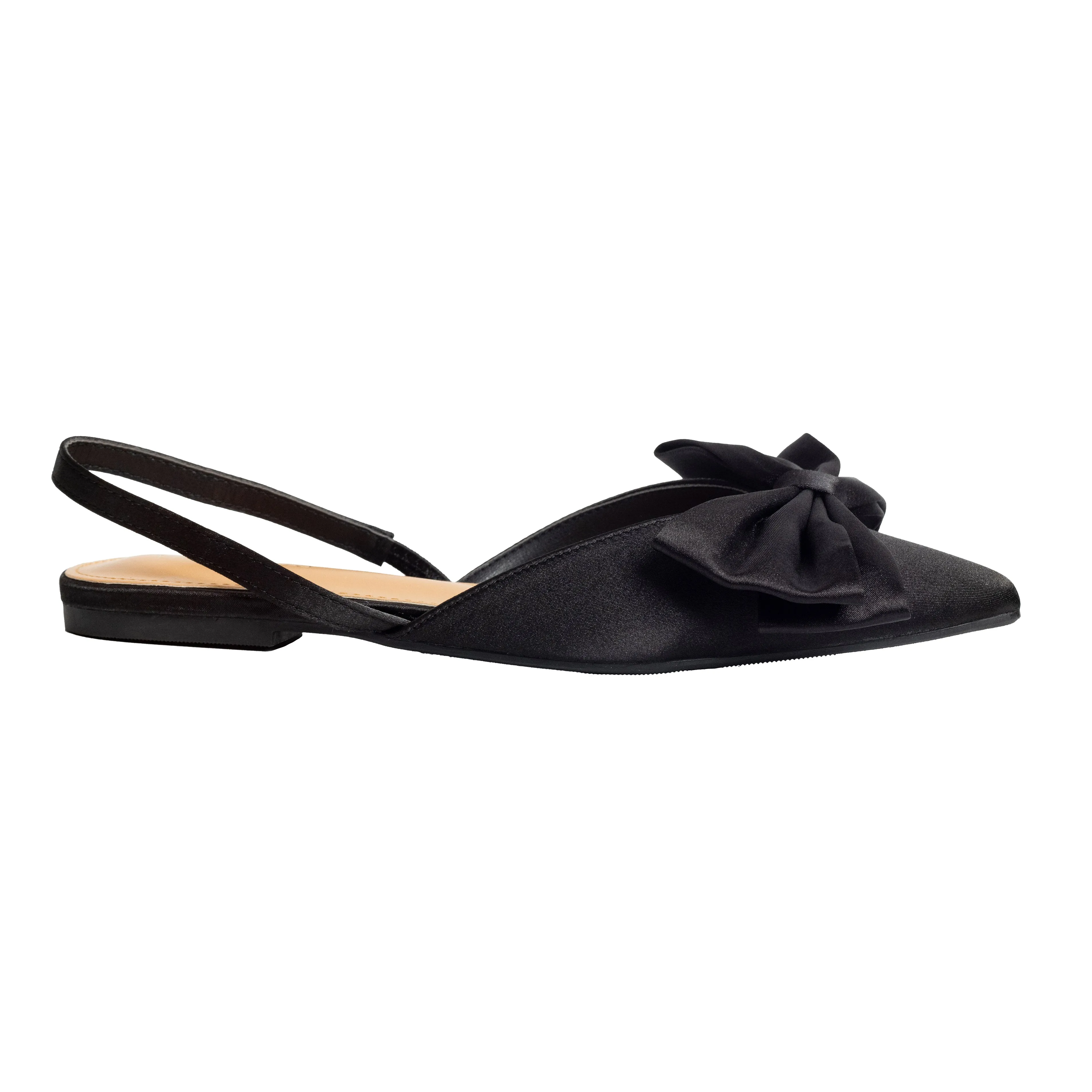 Claudia - Bow-Detailed Satin Flats, Slingback & Pointed Toe Design, Timelessly Sophisticated for Day-to-Night Versatility