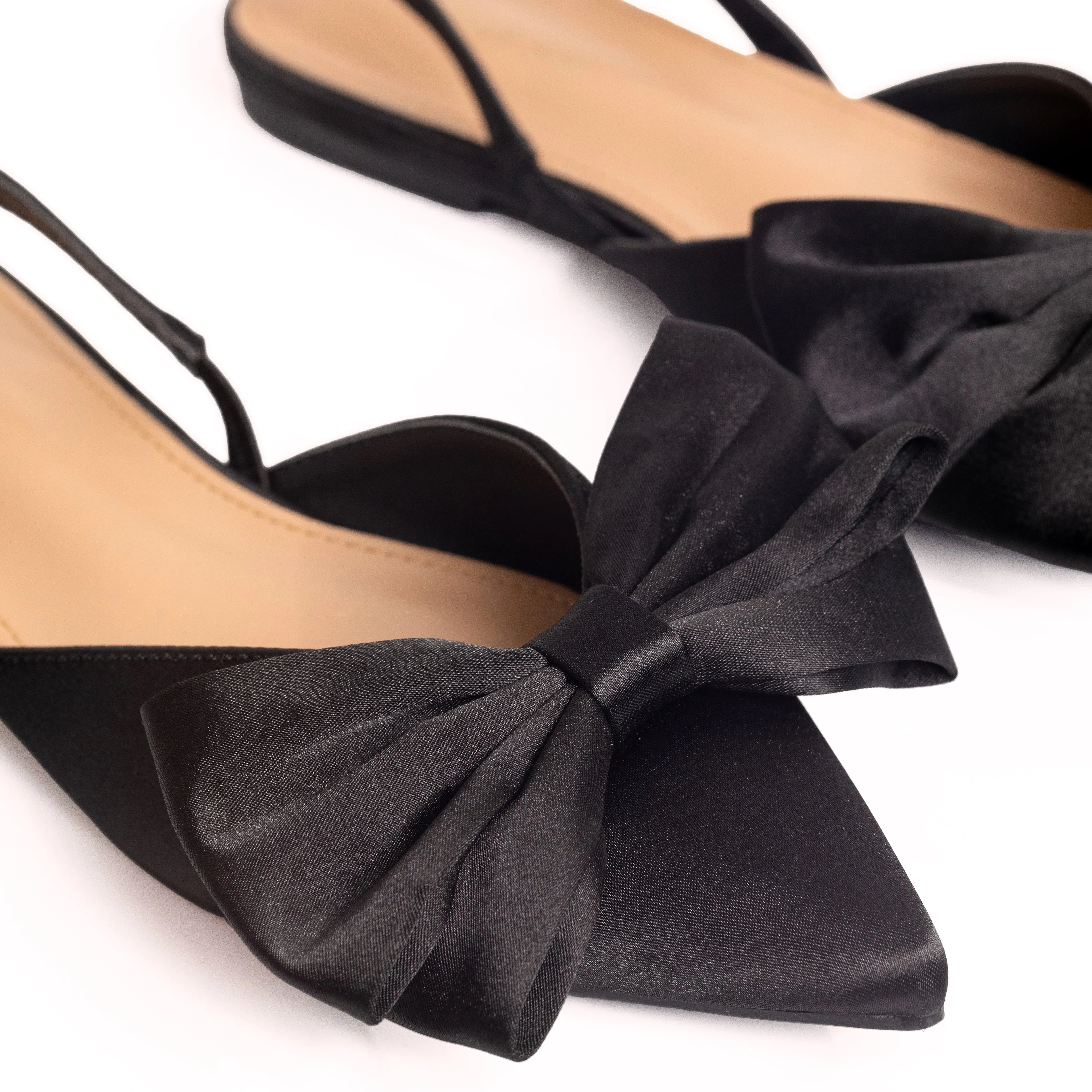 Claudia - Bow-Detailed Satin Flats, Slingback & Pointed Toe Design, Timelessly Sophisticated for Day-to-Night Versatility