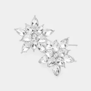 Clear Cluster Stone Flower Stud Pageant Earrings  |Clear Interview Stud Earrings |  637763