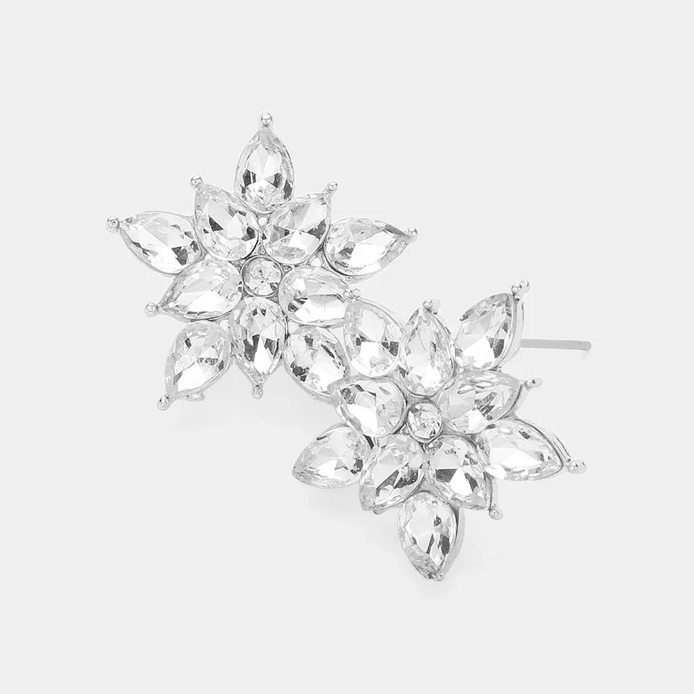 Clear Cluster Stone Flower Stud Pageant Earrings  |Clear Interview Stud Earrings |  637763