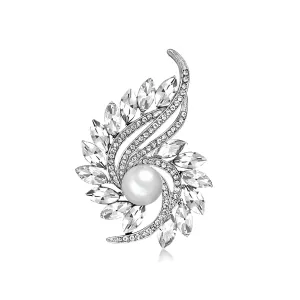 Clear Crystal & Cubic Zirconia Botanical Brooch