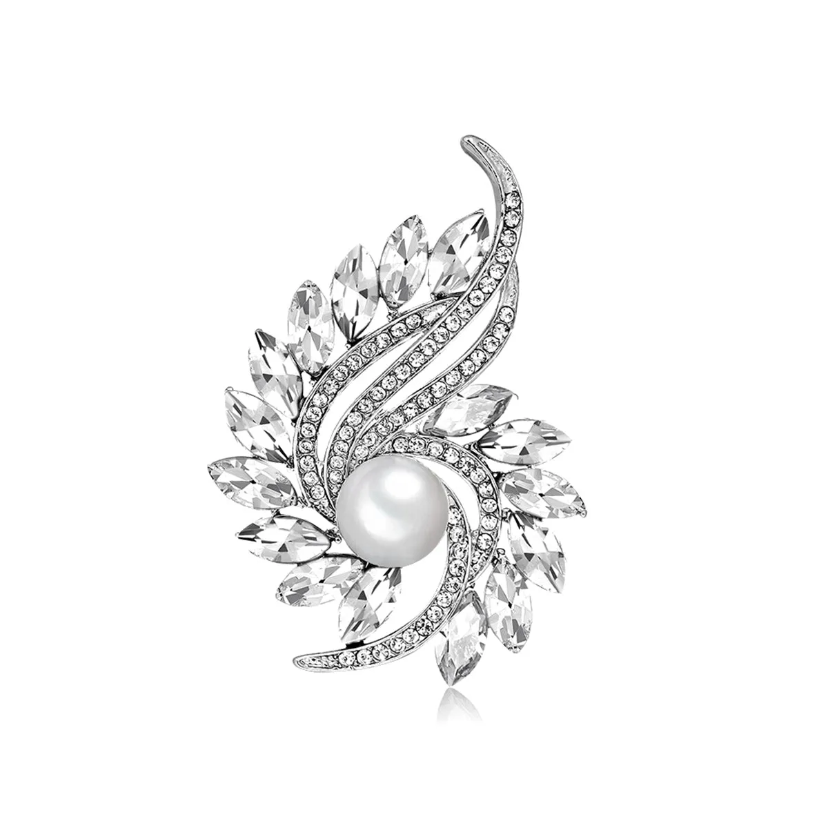 Clear Crystal & Cubic Zirconia Botanical Brooch