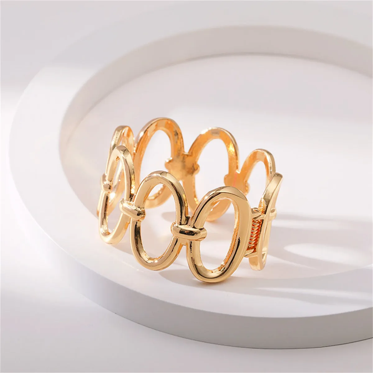 Clear Cubic Zirconia & 18K Gold-Plated Oval Station Bangle