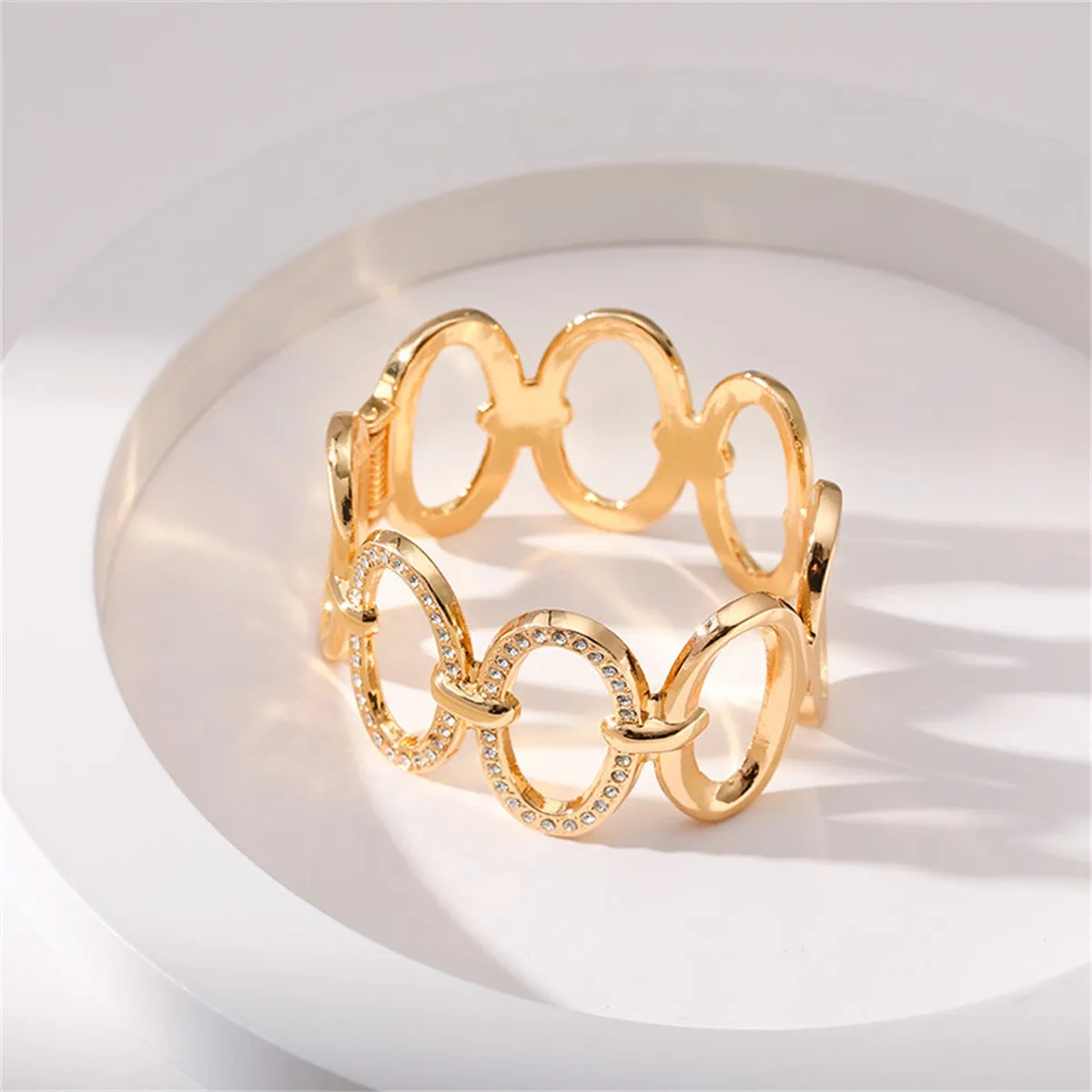 Clear Cubic Zirconia & 18K Gold-Plated Oval Station Bangle