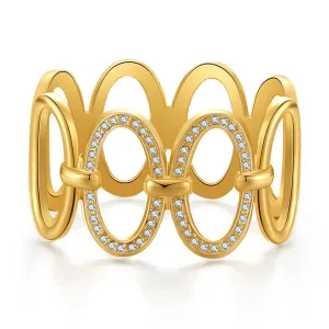 Clear Cubic Zirconia & 18K Gold-Plated Oval Station Bangle