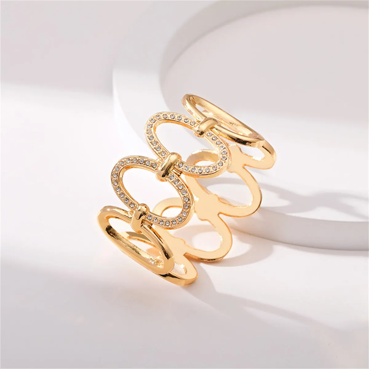 Clear Cubic Zirconia & 18K Gold-Plated Oval Station Bangle