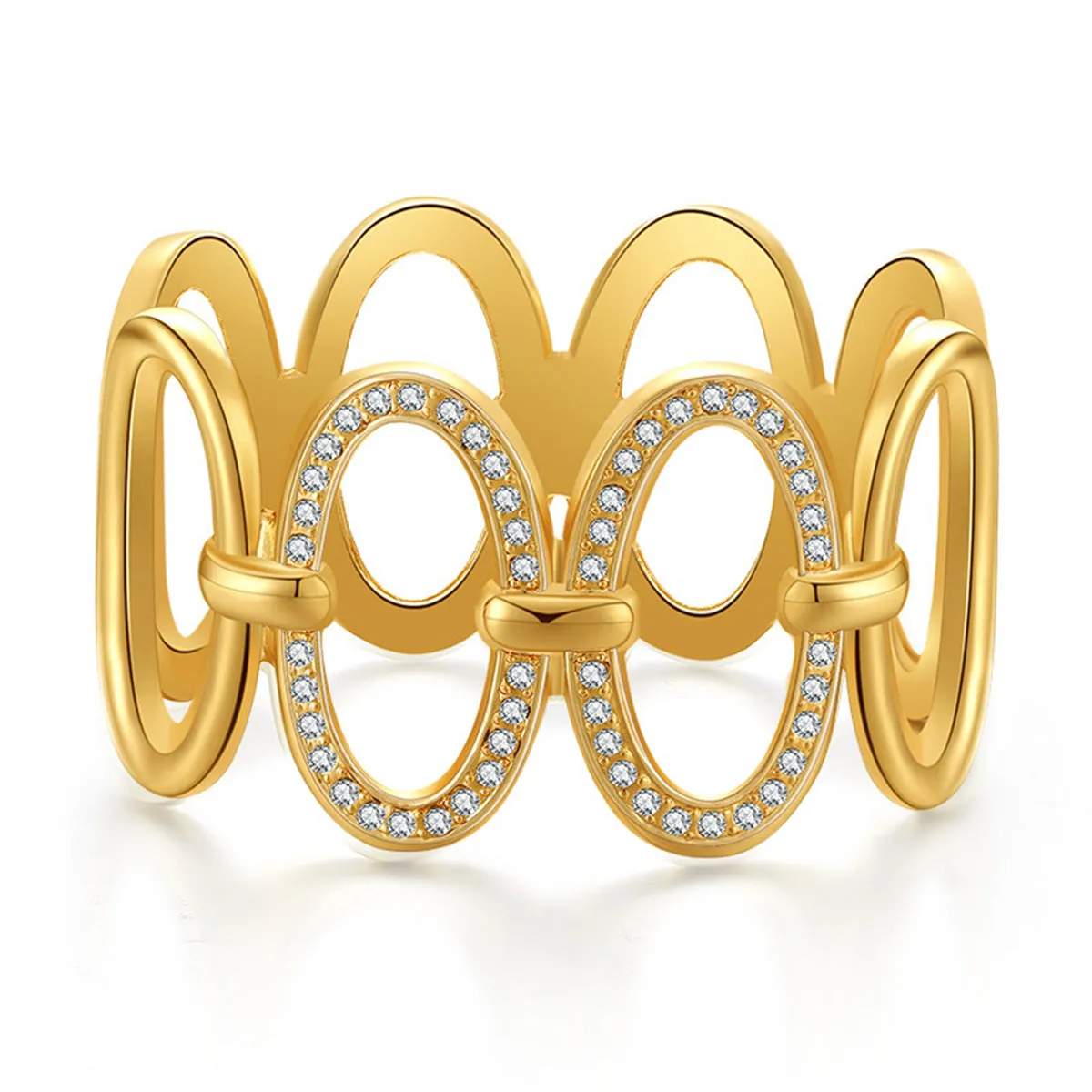 Clear Cubic Zirconia & 18K Gold-Plated Oval Station Bangle
