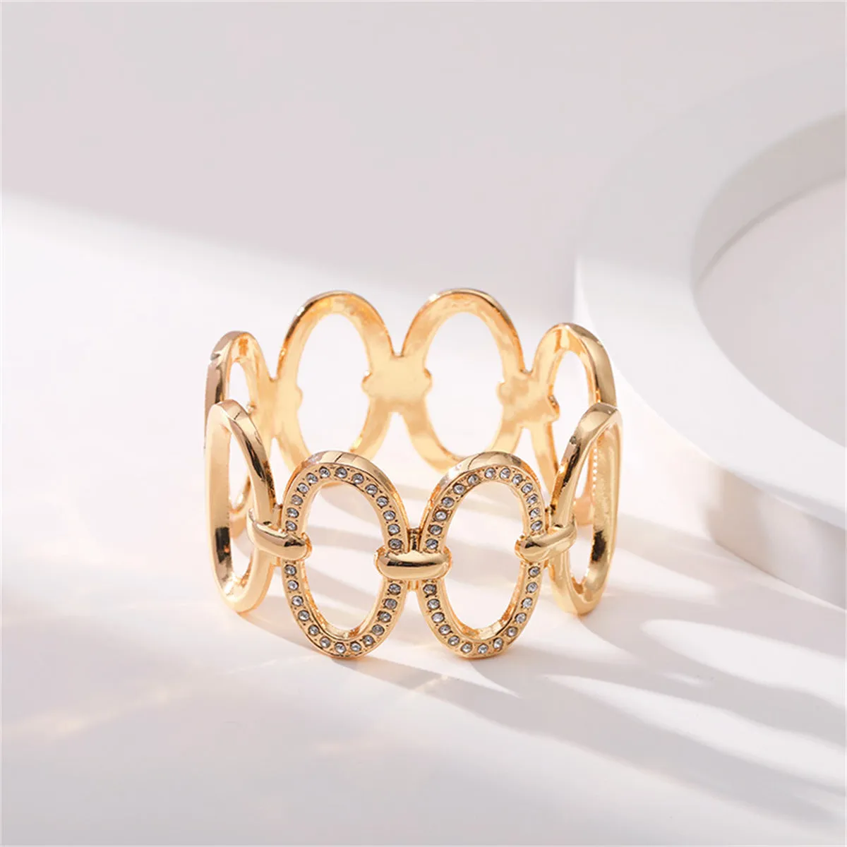 Clear Cubic Zirconia & 18K Gold-Plated Oval Station Bangle