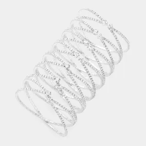 Clear Round Stone Long Crisscross Cuff Pageant Bracelet on Silver |  590658