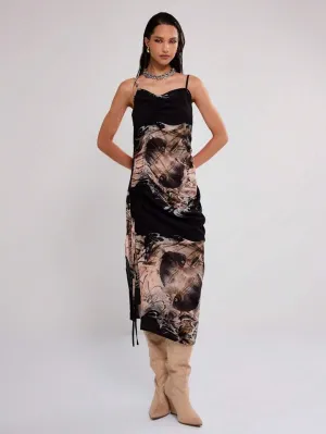 CM-DS409556 Women Casual Seoul Style Mesh Ruched Strappy Sleeveless Midi Dress