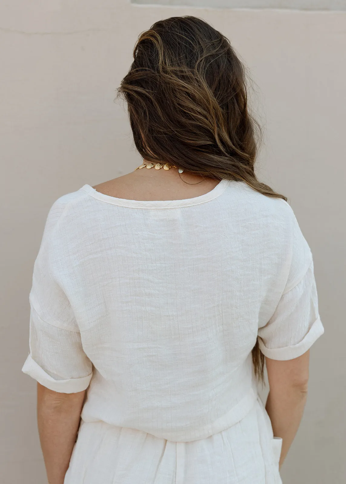Coastal Weave Cropped V Neck Top