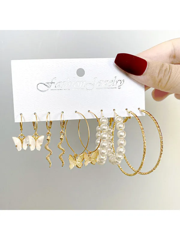 Combo of 11 Pair Pearl Studs and Leaf Hoop Earrings