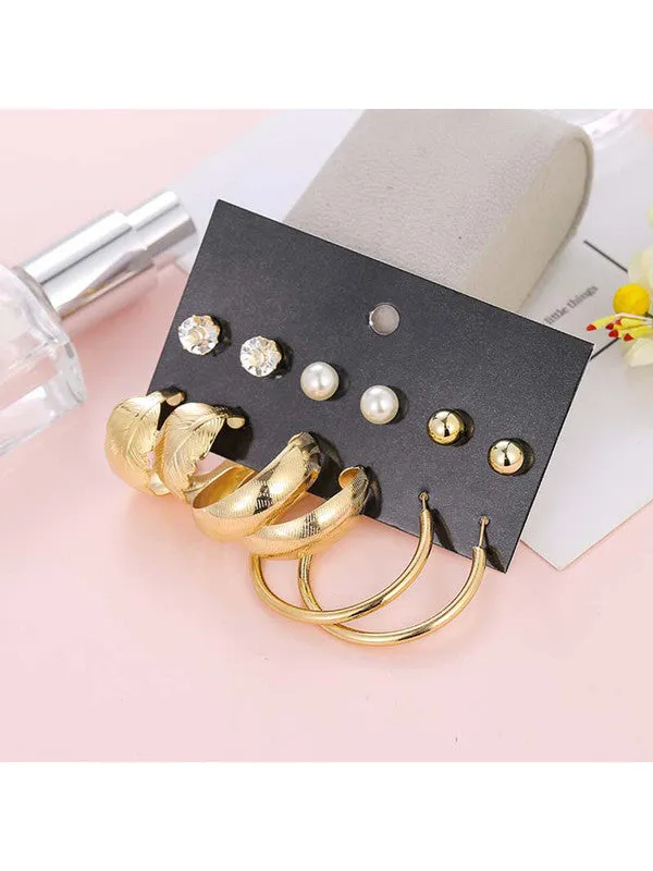 Combo of 11 Pair Pearl Studs and Leaf Hoop Earrings