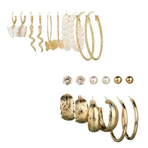 Combo of 11 Pair Pearl Studs and Leaf Hoop Earrings