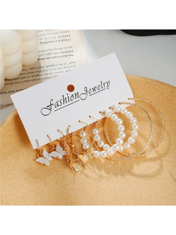 Combo of 11 Pair Pearl Studs and Leaf Hoop Earrings