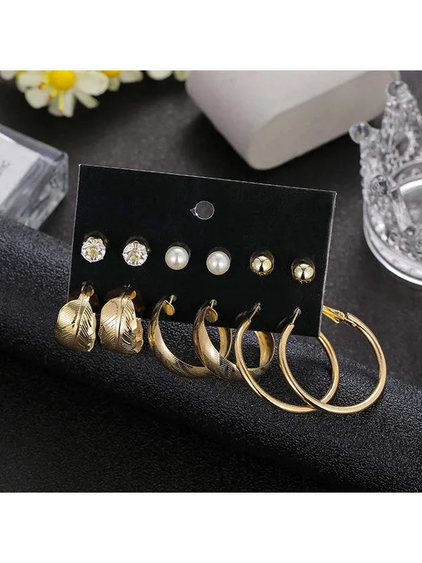Combo of 11 Pair Pearl Studs and Leaf Hoop Earrings