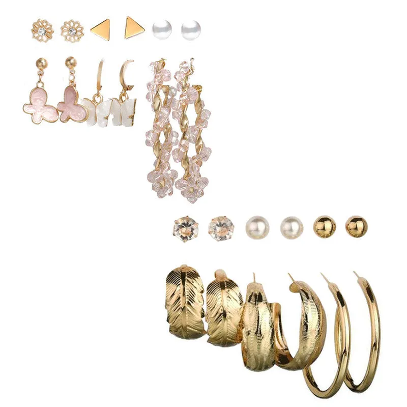 Combo of 12 Pair Pearl Studs and Hoop Earrings