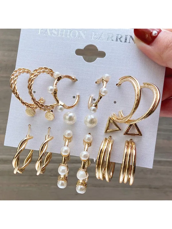 Combo of 15 Pair Pearl Crystal Studs and Hoop Earrings