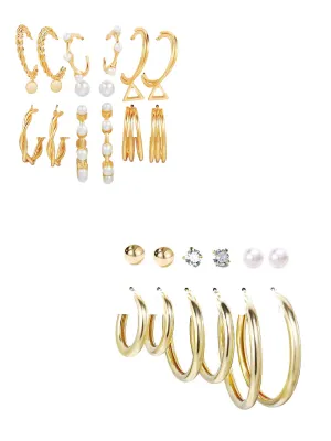 Combo of 15 Pair Pearl Crystal Studs and Hoop Earrings