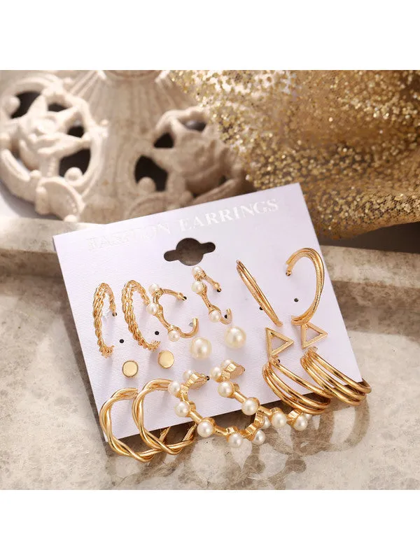Combo of 15 Pair Pearl Crystal Studs and Hoop Earrings