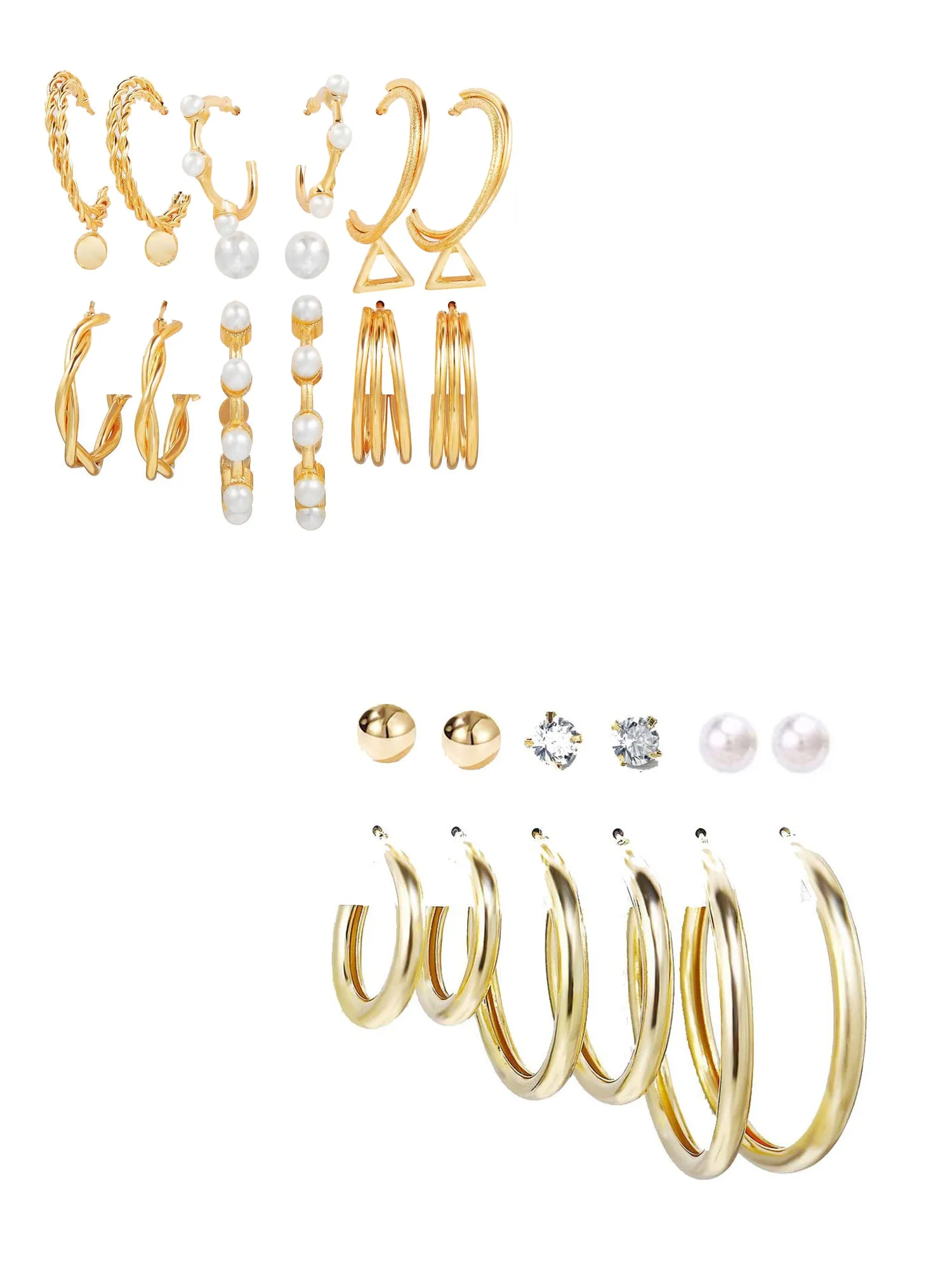 Combo of 15 Pair Pearl Crystal Studs and Hoop Earrings