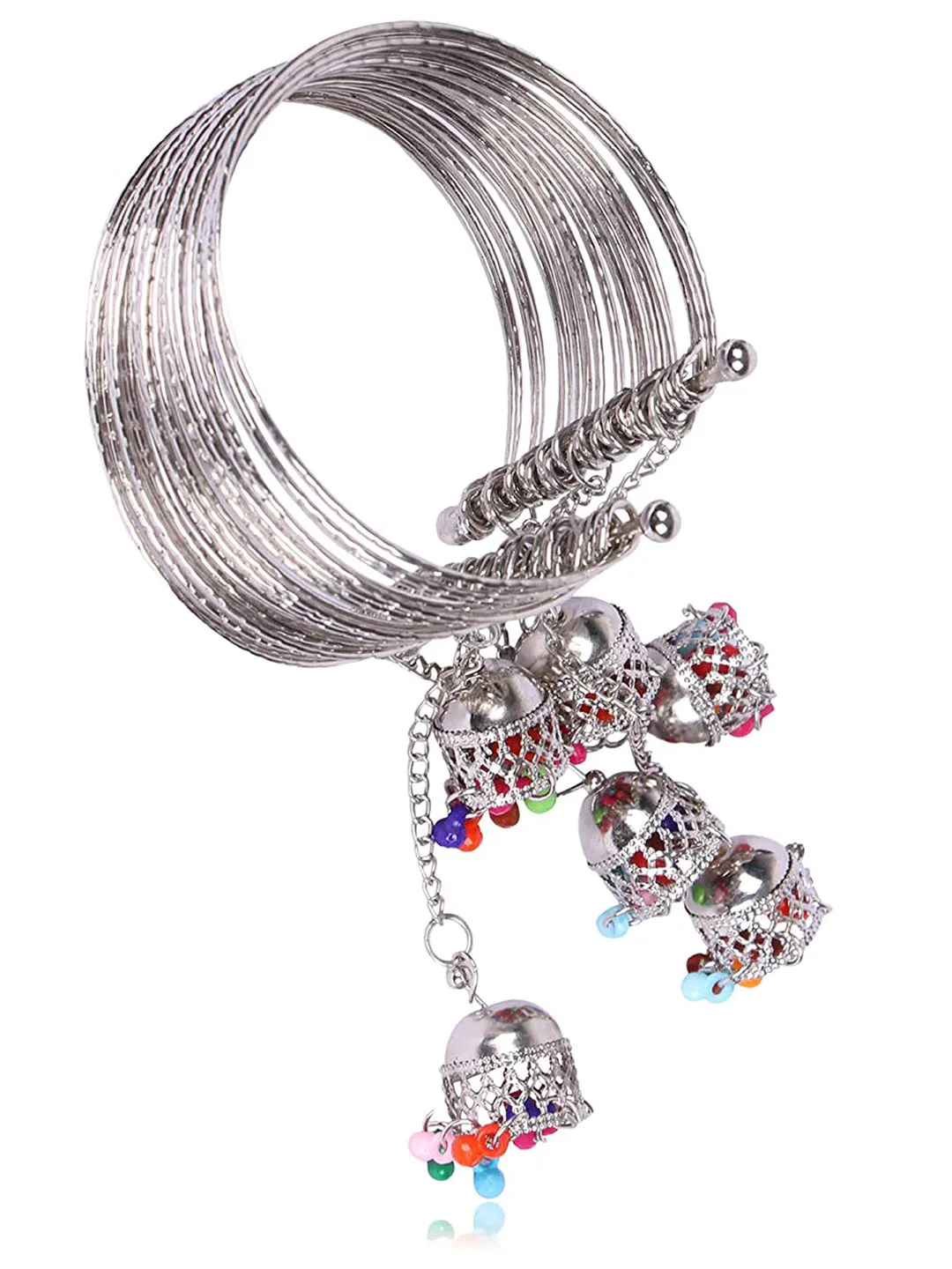 Combo of 2 Silver Bangle Bracelet with Hanging Jhumki