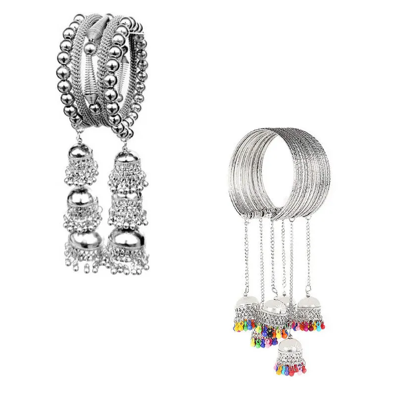 Combo of 2 Silver Bangle Bracelet with Hanging Jhumki