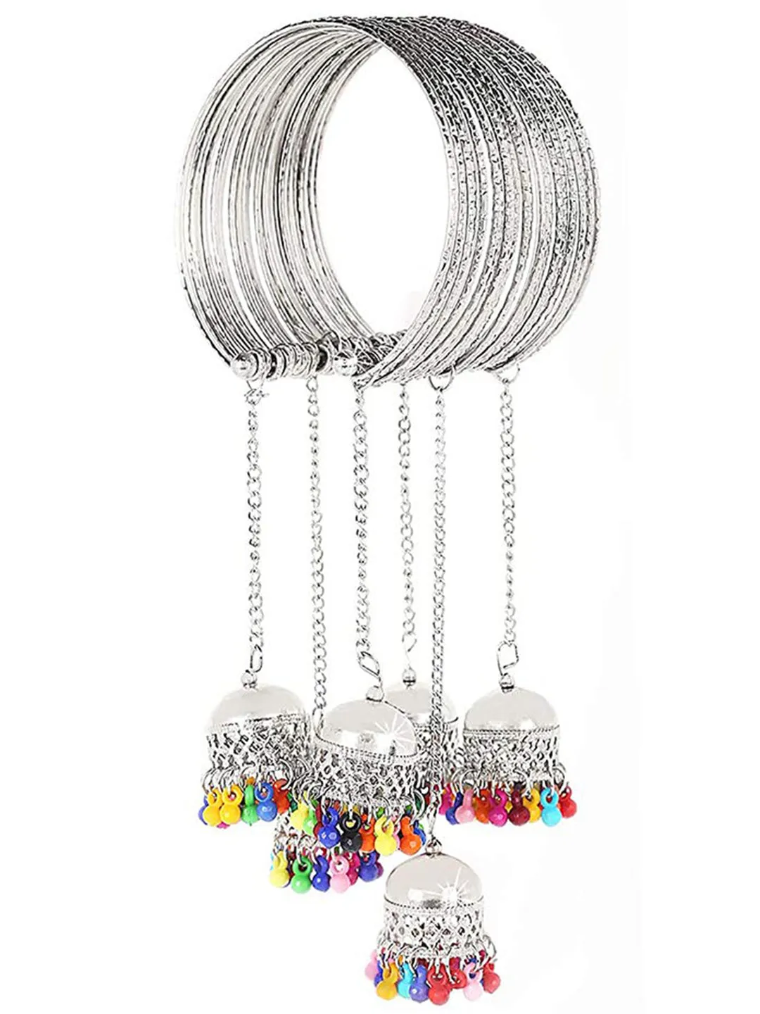 Combo of 2 Silver Bangle Bracelet with Hanging Jhumki