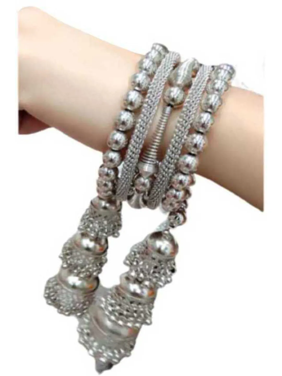 Combo of 2 Silver Bangle Bracelet with Hanging Jhumki