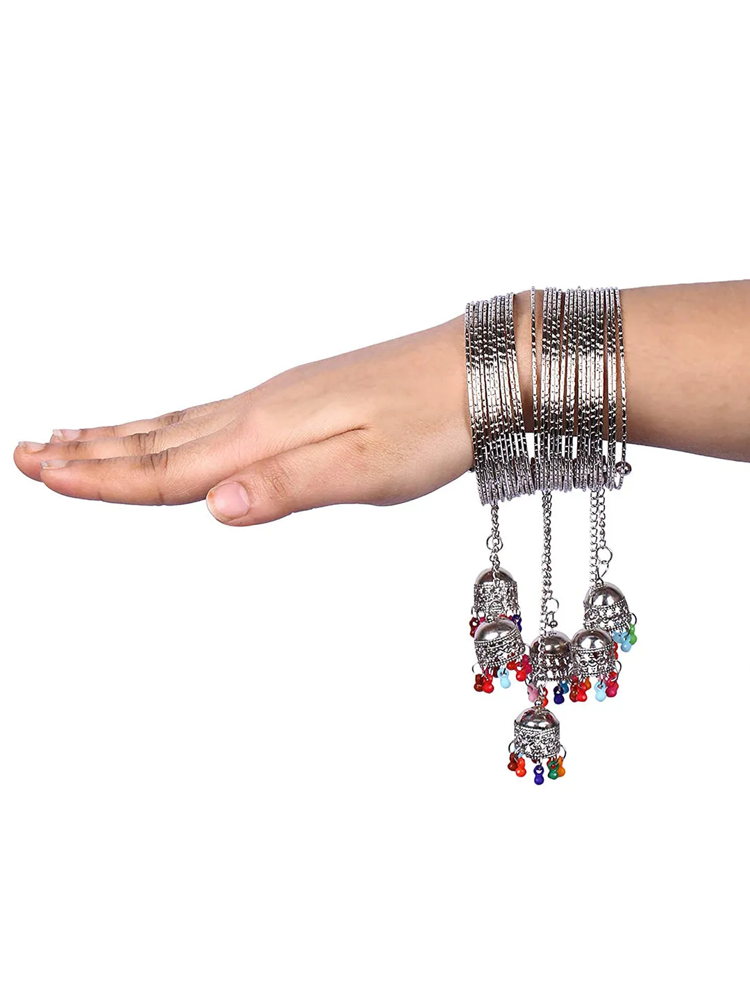 Combo of 2 Silver Bangle Bracelet with Hanging Jhumki