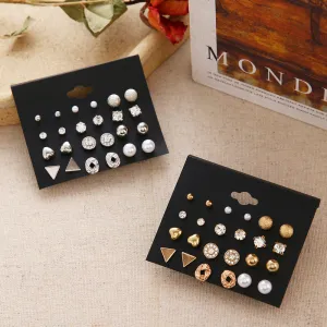 Combo Of 24 Pair Golden and Silver Pearl Stud Earrings