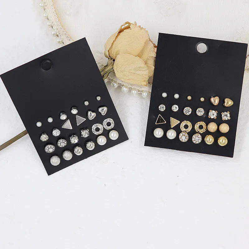 Combo Of 24 Pair Golden and Silver Pearl Stud Earrings