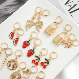 Combo of 9 Pair Fruit Animal Earth and Lock Earrings