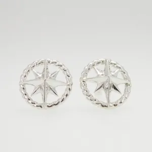 Compass Rose Medium Sterling Silver Rope Rim Stud Earrings