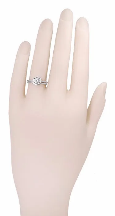 Contoured Art Deco Filigree Scrolls Wedding Band in 14 Karat White Gold