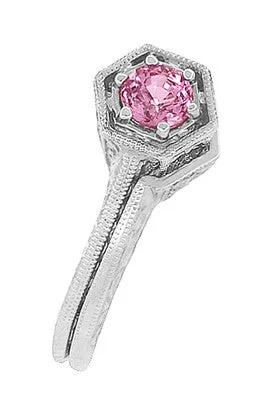 Contoured Art Deco Filigree Scrolls Wedding Band in 14 Karat White Gold