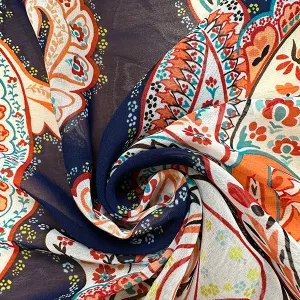 Coral Floral Paisley Print Poly Chiffon Fabric