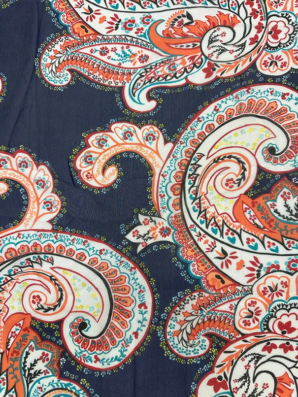 Coral Floral Paisley Print Poly Chiffon Fabric