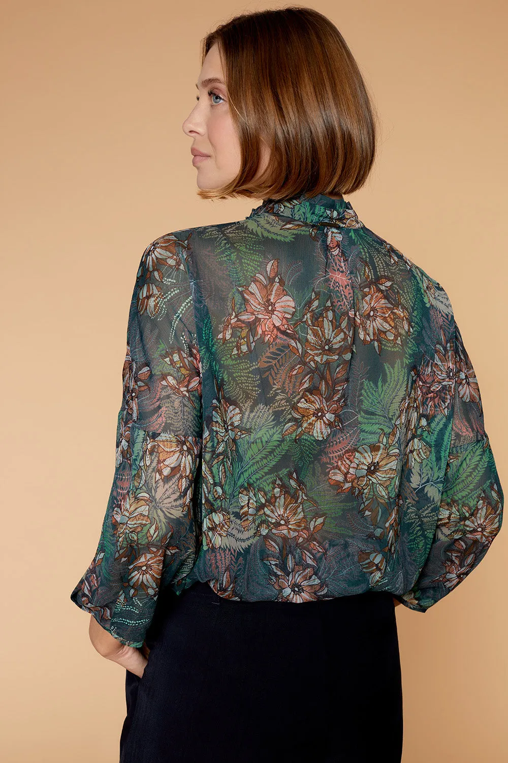 COSMO - Blouse émeraude à imprimé maxi floral