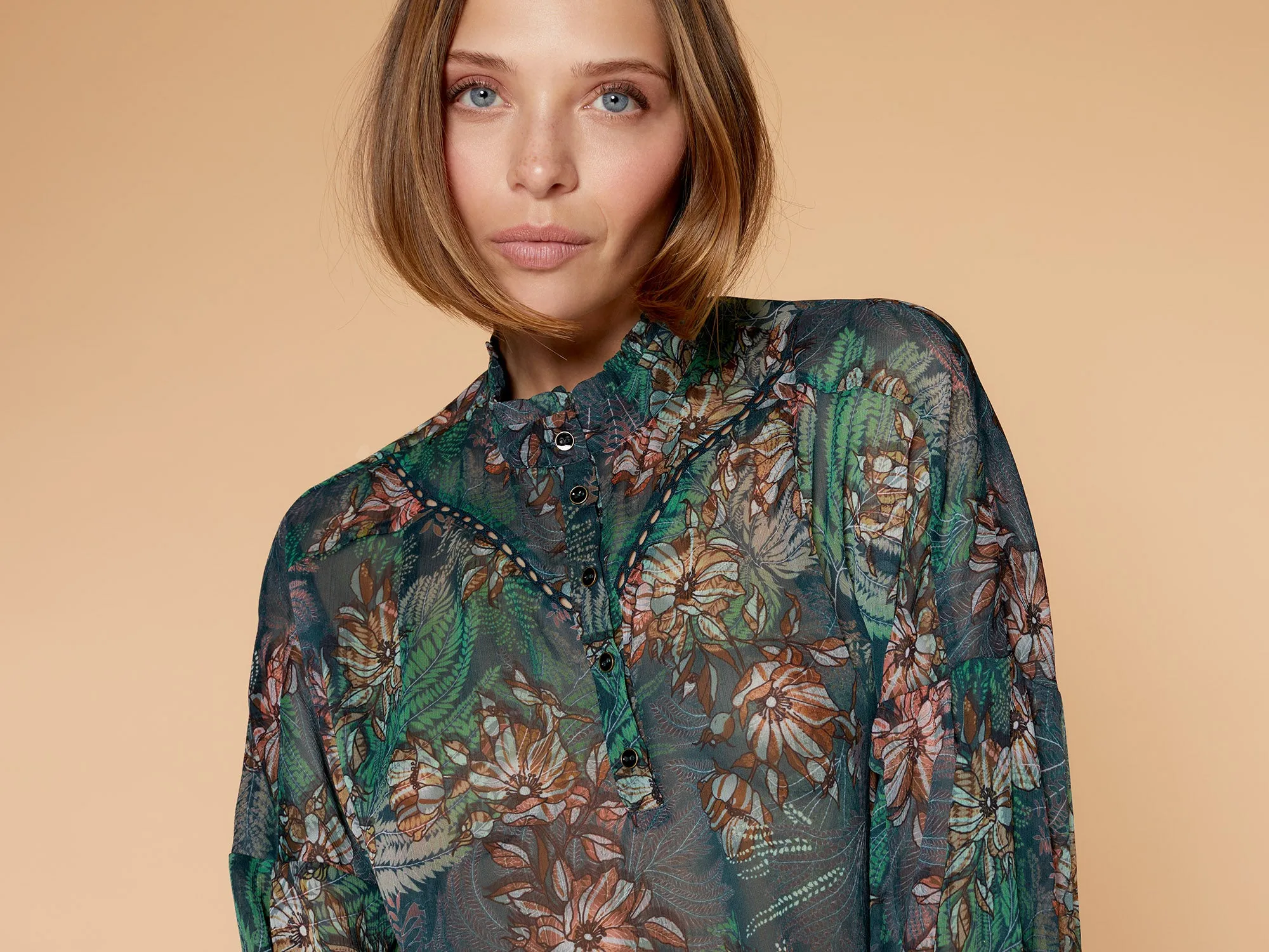 COSMO - Blouse émeraude à imprimé maxi floral