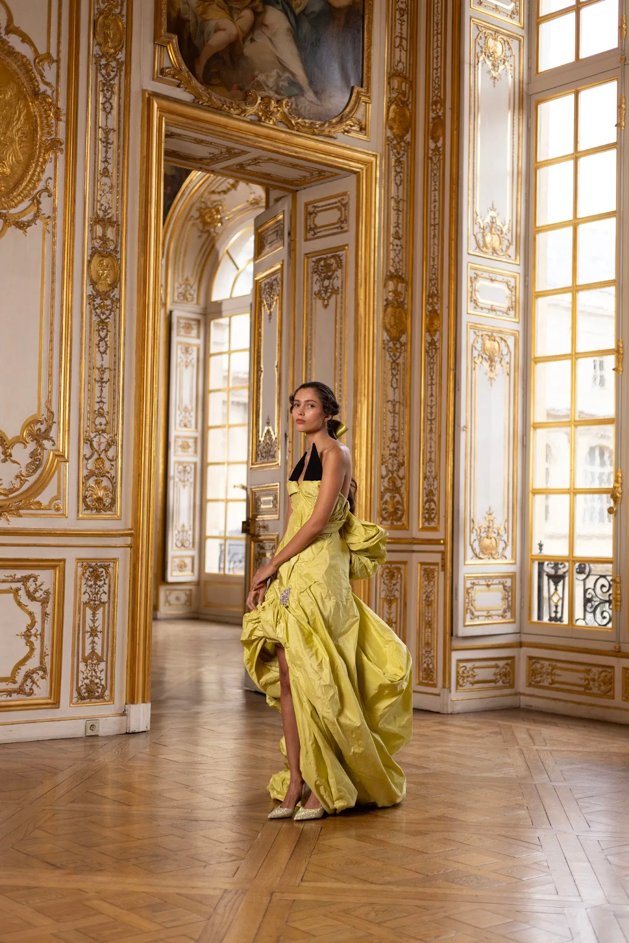 Couture : Sculptured Drape Dress - Citron Vert du Sud